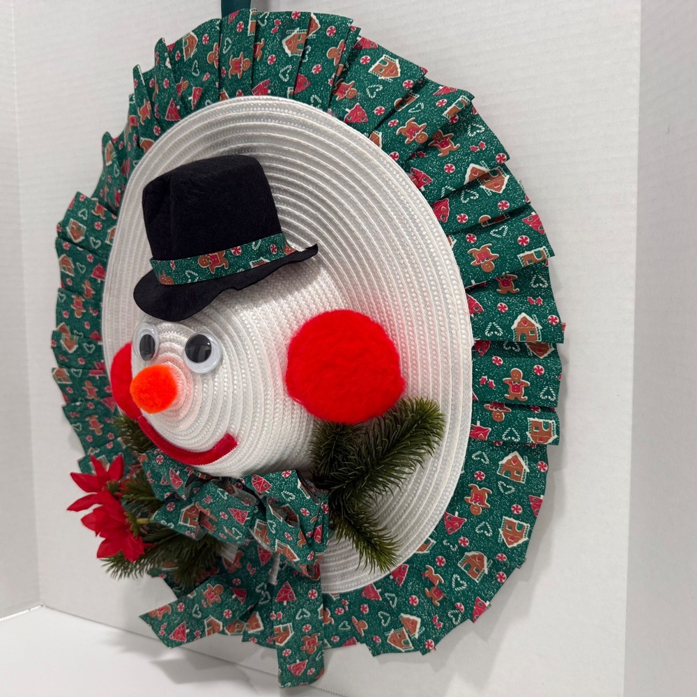 Vintage Handmade 3D Frosty Snowman 18" Door Wall Hanger Christmas Decor Country